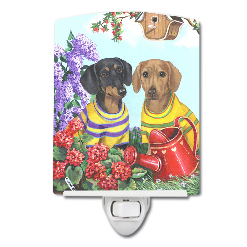 Veilleuse Westie, Teckel avec fleurs
