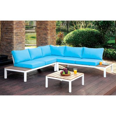 97.75'' Wide Metal Patio Sectional with Cushions