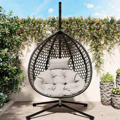 Hanging Egg Chair For Diverse Spaces - Solid Iron Base, Pe , Adjustable Head Rest Ease And Comfort Different Settings Strong Foundation, Cushion Relaxed Experience