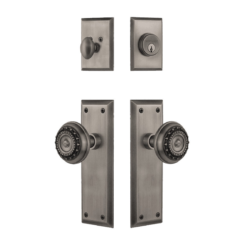 Nostalgic Warehouse New York Entry Set with Meadows Knob, Antique Pewter, 2.375