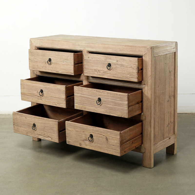 Commode 6 tiroirs l 53 x P 18 x P naturel massif vieilli
