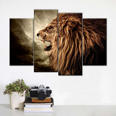 Fierce lion grognement sur toile 4 pièces