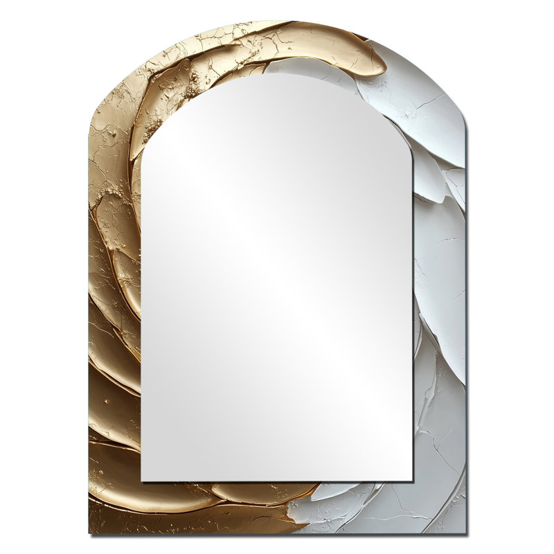 Blanc et or rose Love Spiral II - grand miroir mural asymétrique spirales abstraites, miroir arche moderne unique, art imprimé en métal