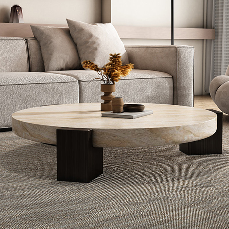 Wabi-sabi light luxury cave stone coffee table, 11.81"H x 35.43"L x 35.43"W