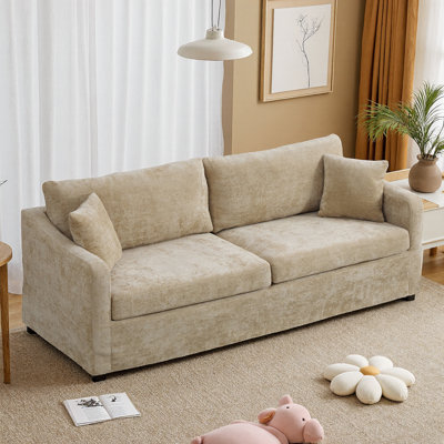 86.6" Extra-Large Chenille 2-Seater Sofa – Oversized Couch with 2 Armrest Pillows & 2 Backrest Pillows – Deep Seating, Solid Wood Frame – Versatile Lounge Sofa for Living Room, Bedroom, Apartment, Window Seating