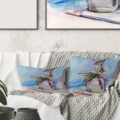 Rectangle, fleur de cerisier en pot de verre - Coussin Farmhouse
