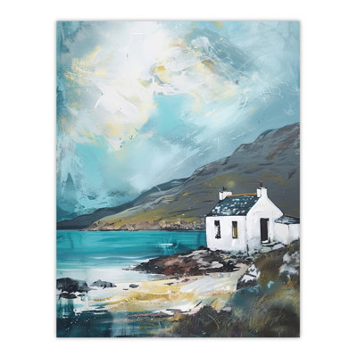 Scottish Cottage Loch Hills Oil Painting Wall Art Print