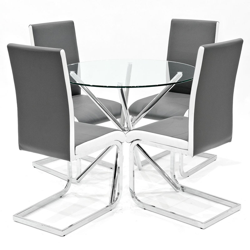 Dining Set, Grey/White, Chrome
