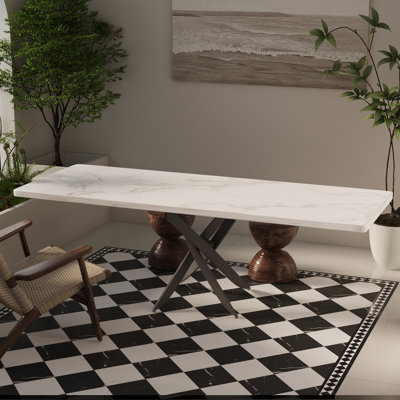 Kazzandra 63"L Rectangular Dining Table with Metal Cross Leg