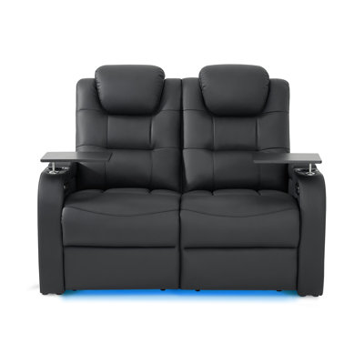 Leather Home Theater Seating Movie Theater Chairs Theater Recliner Sofa with Cup Holder by Orren Ellis