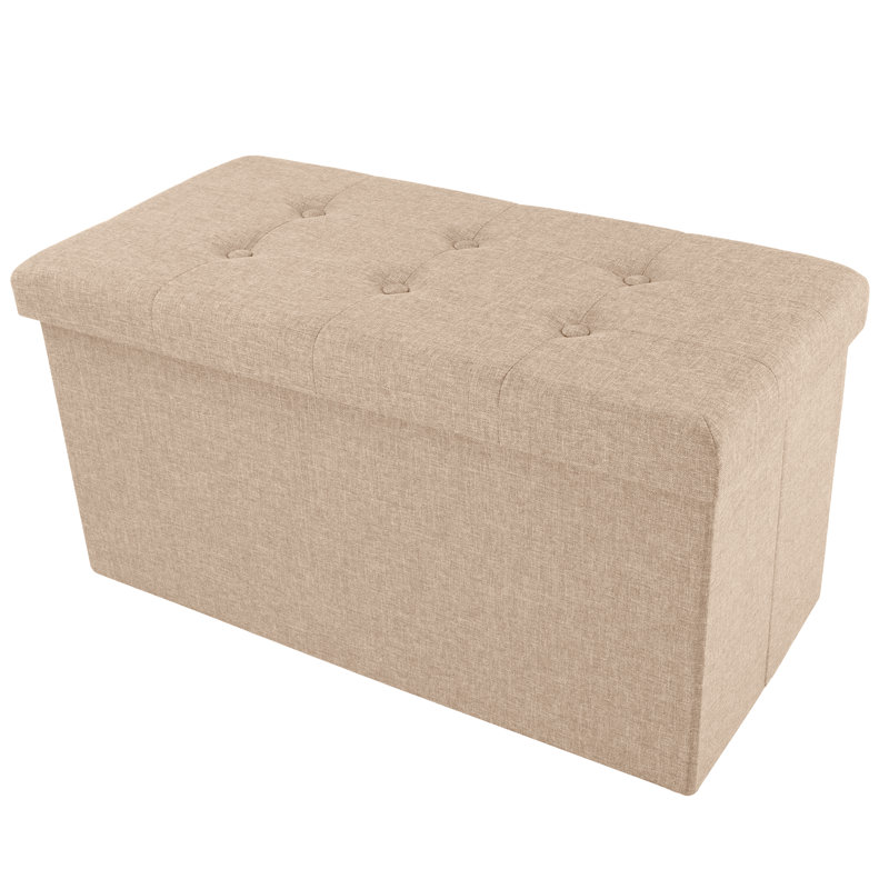 Lavish Home 30" Folding Storage Ottoman with Removable Bin, Beige