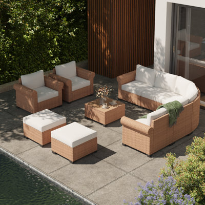 Ensemble de conversation en osier avec repose-pieds pour 9 personnes
