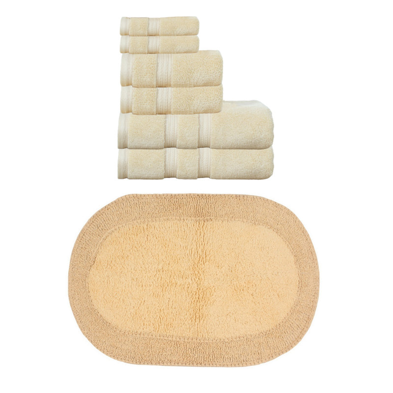 Brunk Collection 100% Soft Cotton Bath Towel Set & Bath Rug, 7 Piece Towel Set, Yellow