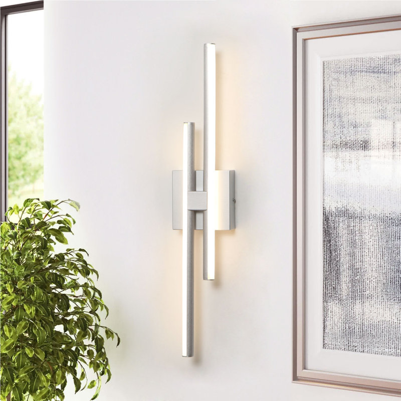 Keyli 2-Light 24 Inch LED Vanity Light Bath Bar Dimmable Linear Wall Sconces, Silver