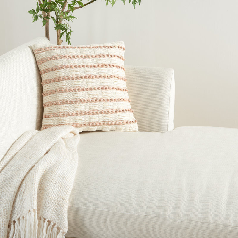 Blush Pink and Ivory Woven Lines Throw Pillow