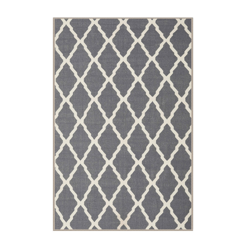 Tapis contemporain gris / blanc, Rectangle 7 pi 0 po x 9 pi 0 po