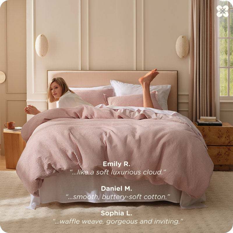Ensemble de housse de couette à tissage gaufré 100% coton Essential Collection, Rose