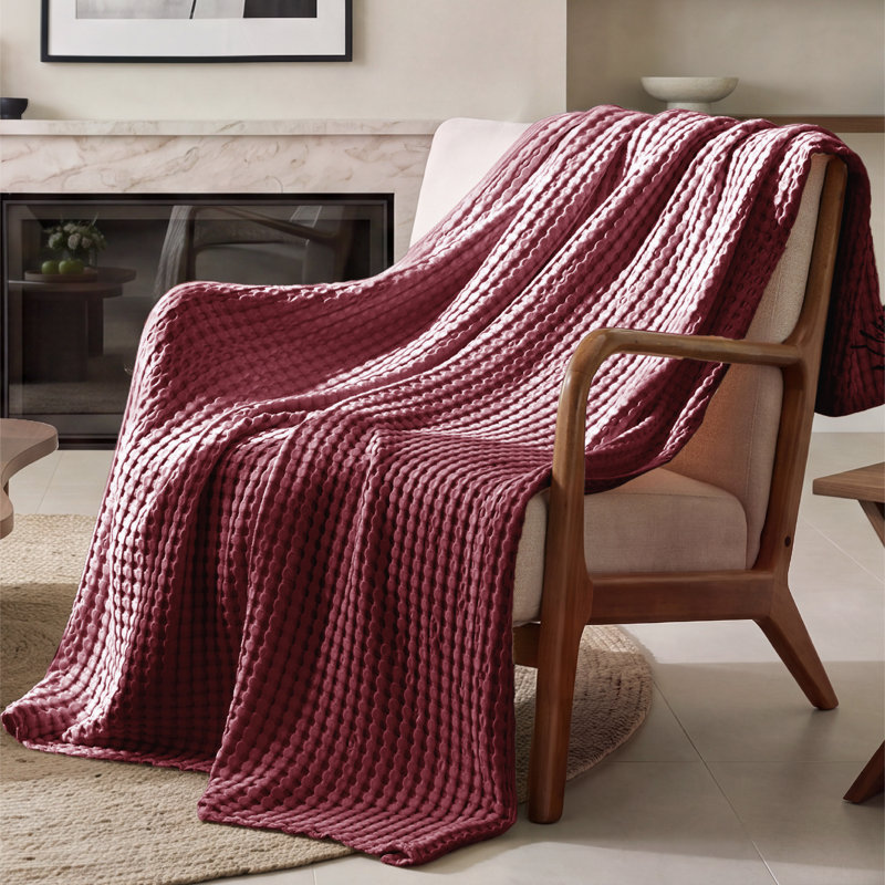 Bedsure 279gsm Cotton & Rayon from Bamboo Waffle Blanket GentleSoft™️, Queen, Tibetan Red