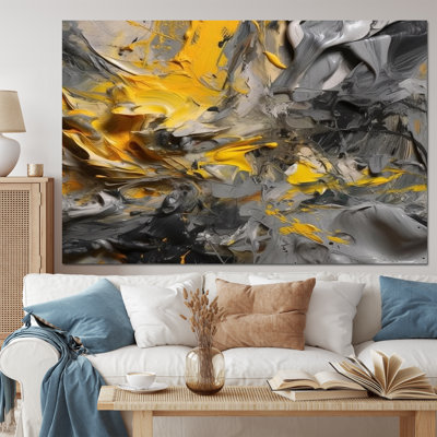 Mustard Yellow And Vivid Gray V - Abstract Framed Wall Art