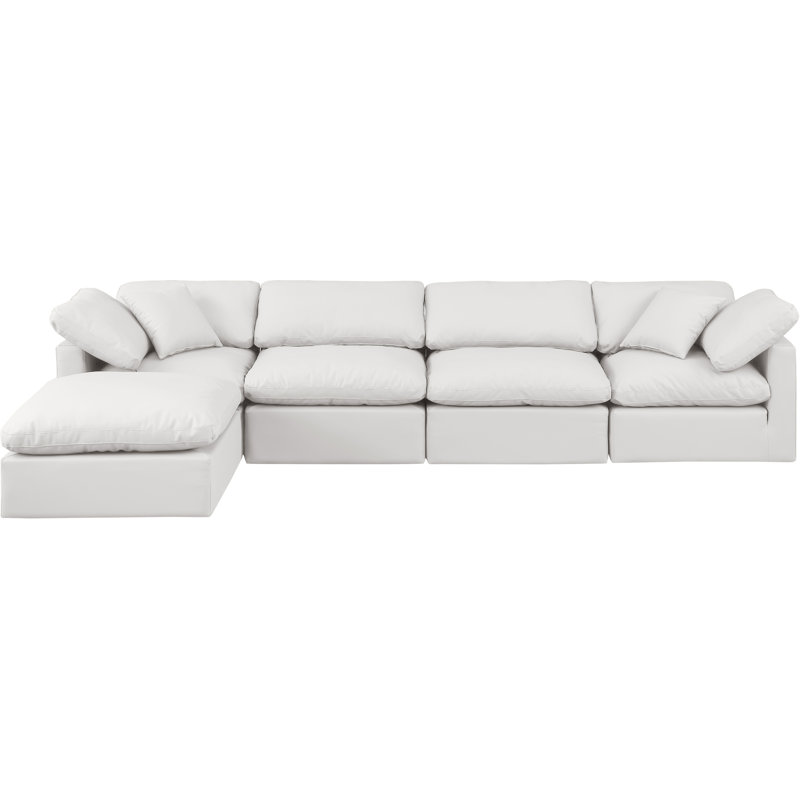 Itala Upholstered L-Shaped Sectional Reversible, Cream Vegan Leather