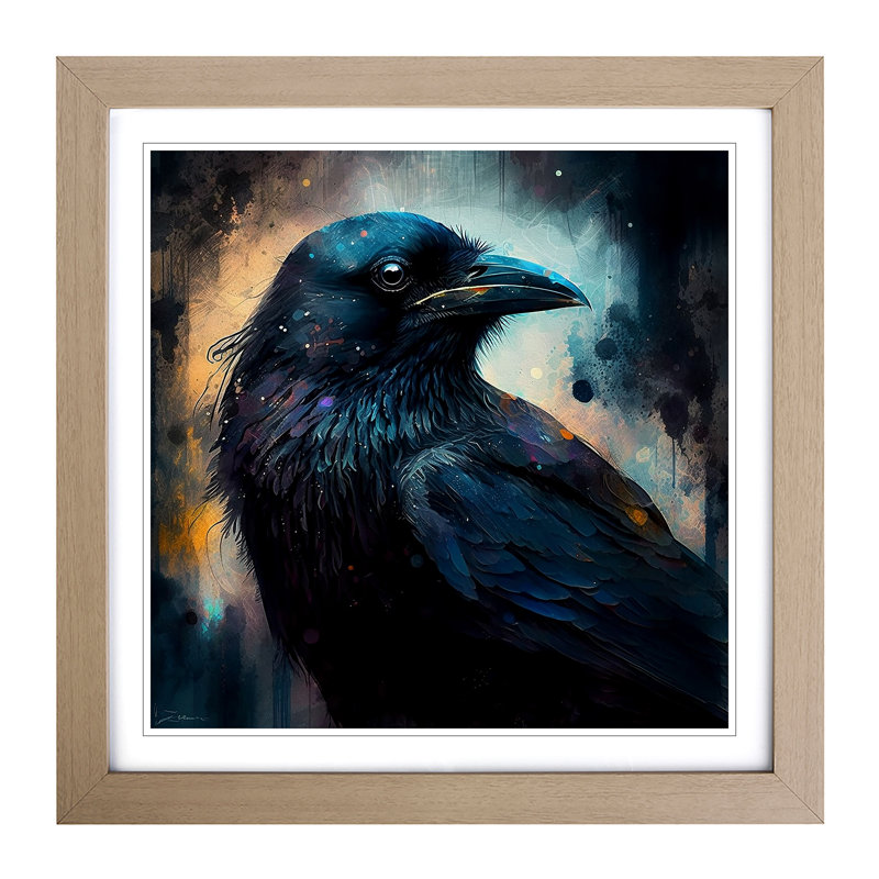 Crow Digital Art - Framed Print, Oak