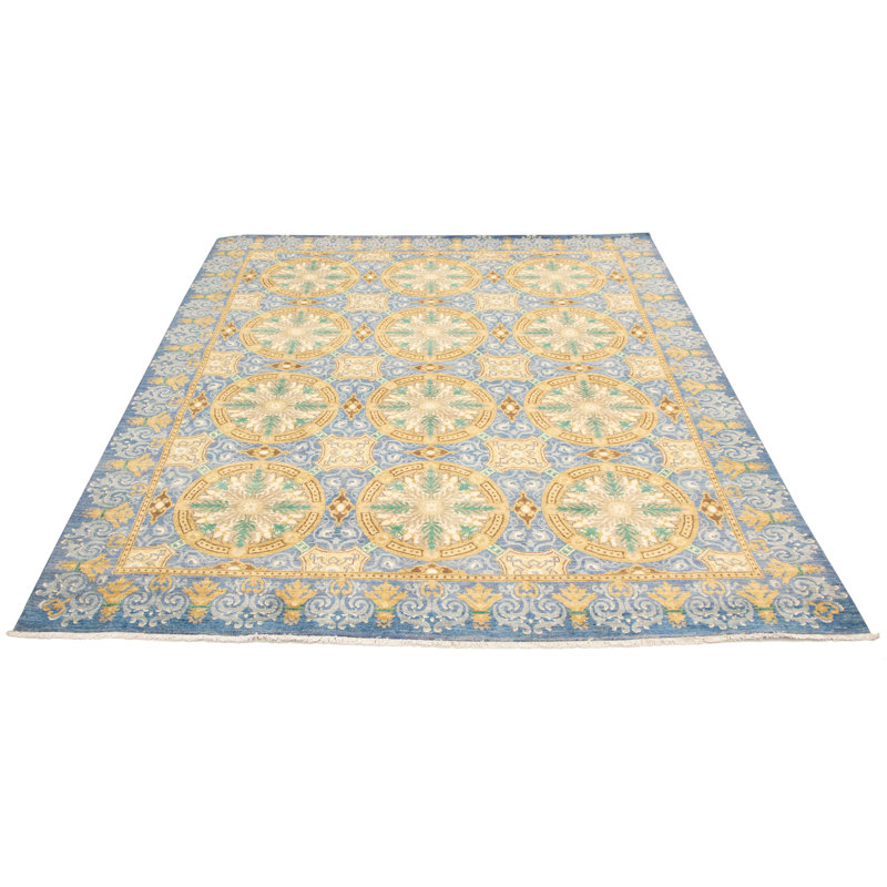 Tapis décoratif en laine noué à la main de conception unique 9 pi 2 po x 11 pi 5 po noué à la main New Age