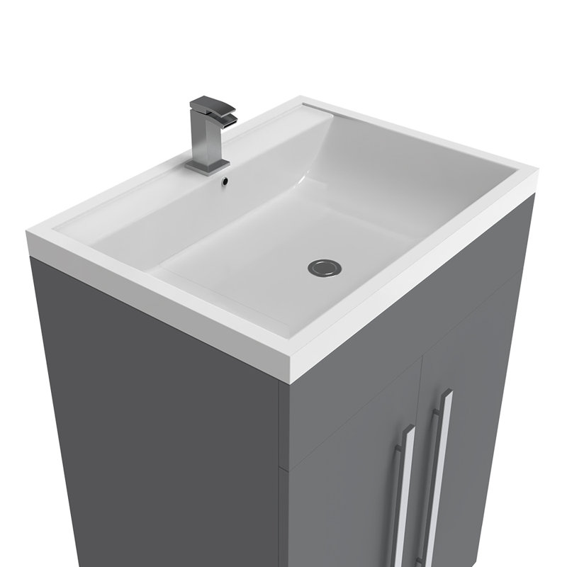 Berenice 590mm Single Bathroom Vanity with Drop In Polyglomerate Basin, Castle Gray