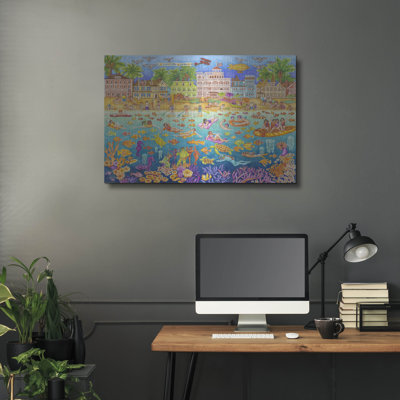 Rosecliff Heights 'Tropical Swim Party' by Andrea Strongwater Metal Wall Art