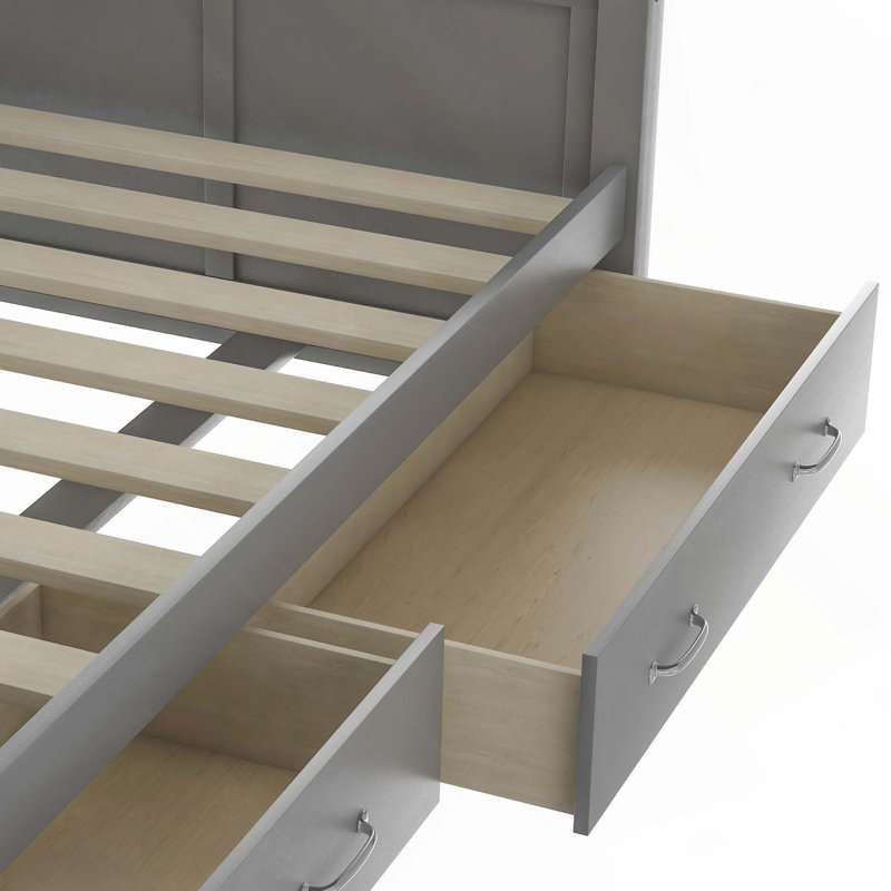 Lit de jour moderne de style rustique avec tablettes de rangement et tiroir, Gris