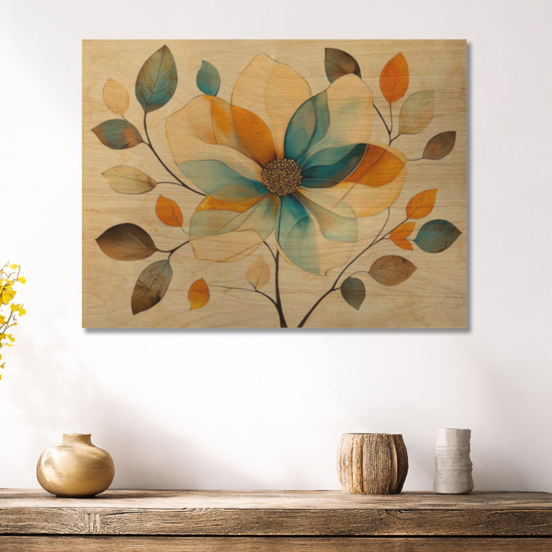 Fleur de pétale de bijou I - Décoration murale en bois à motif floral, H 24 po x l 32 po, Rectangulaire