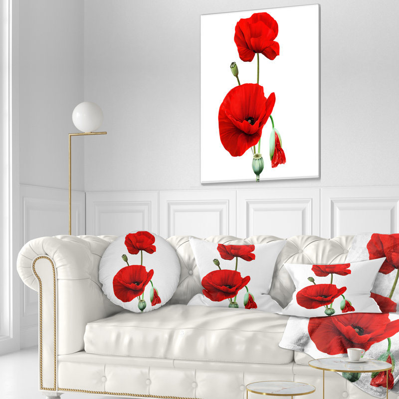 Coussins rouges sur fond blanc - Coussin décoratif à imprimé floral