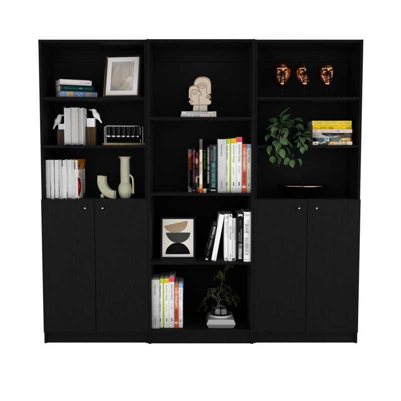 Configuration de bibliothèque de salon noire 3, moderne et pratique 3 en noir, design