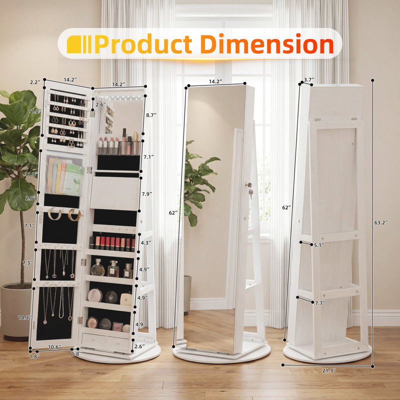 Armoire à bijoux 63 po 63 po, White
