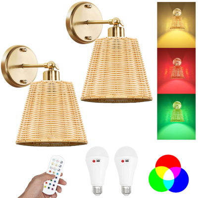 RGB 15-Color Dimmable  Wall Sconces Rechargeable Wall Light With Remote Control
