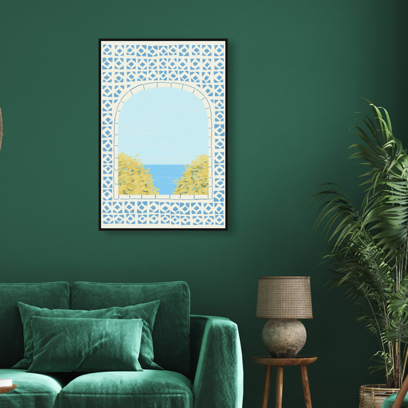 Mediterranean Window II Print by Oliver Gal, 31"H x 21"W, Black Floater Frame