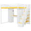 Lit mezzanine double avec escalier de rangement, coiffeuse, garde-robe et ports USB, lumières DEL pour adolescents, blanc et jaune-2046200476