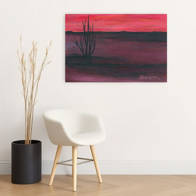 «Pink Desert Twilight», impression dramatique minimaliste, paysage montagnard