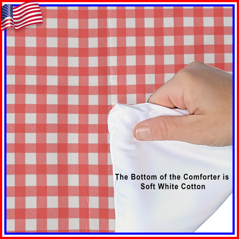 Red White Gingham Pattern Comforter, Twin Extra Long