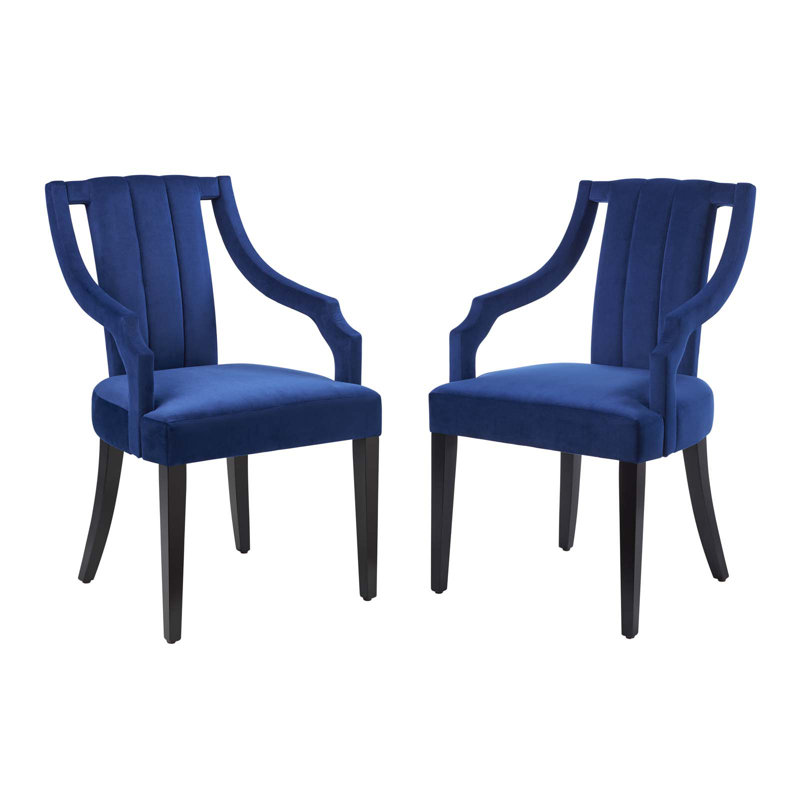 Ensemble de 2 chaises de salle à manger en velours Vertu Performance, Marine