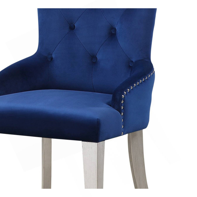 Mobilier de salle à manger luxueux en velours bleu avec boutons et têtes de clou capitonnés