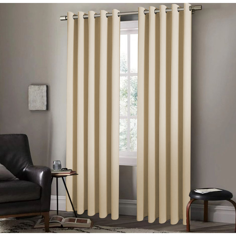 100 % Polyester Blackout Eyelet Synthetic Room Darkening Thermal Curtain, Cream, 228cm Width x 228cm Drop