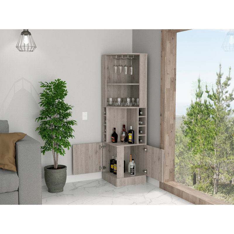 8-Bottle 2-Shelf Bar Cabinet, Gray