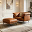 Chaise avec accoudoirs avec coussin orange en cuir véritable avec repose-pieds