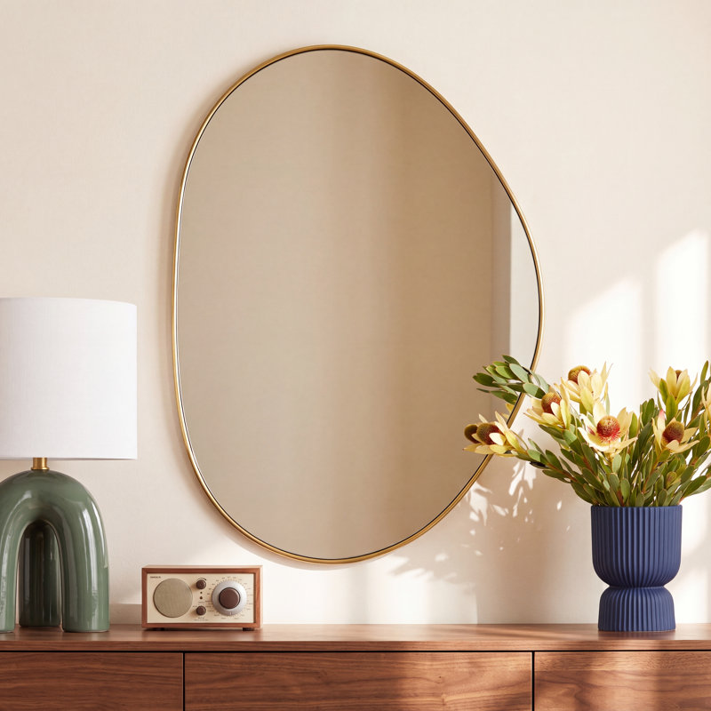 Kest Metal Asymmetrical Wall Mirror, 36" x 24", Gold