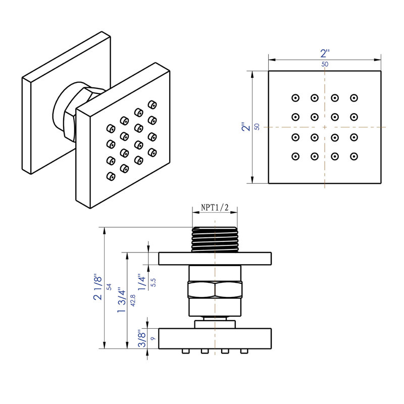 Square Adjustable Shower Body Spray, Brushed Nickel