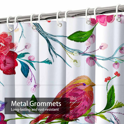 Botanical Wings Vintage Watercolor Floral Waterproof Shower Curtain with 12 Hooks