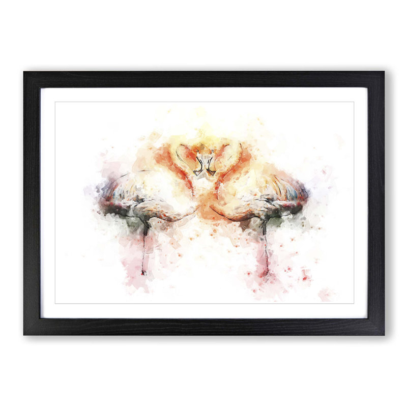 Pink Flamingo in Abstract - Picture Frame Painting Print, 60cm H x 91cm W x 2cm D, Black