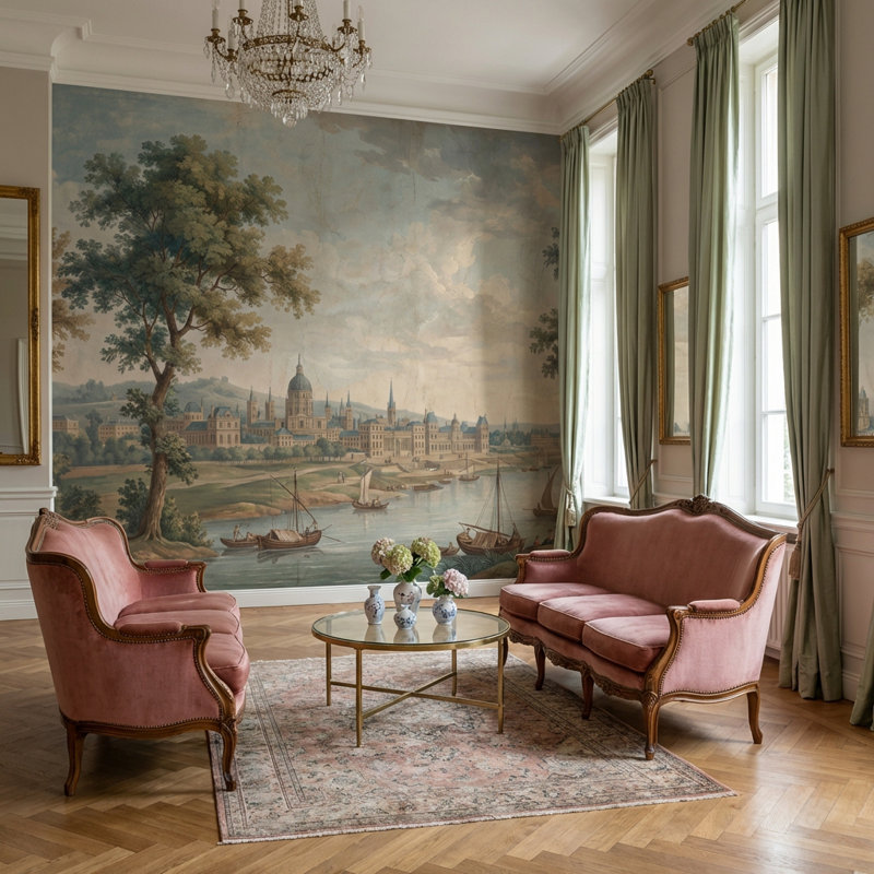 Décoration murale rétro Cityscape, 120"x96", Peler et coller
