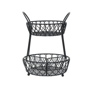 Gourmet Basics by Mikasa Loop and Lattice 2 Tier Divided Round Basket, Black