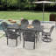 Ensemble repas pour 6 personnes rectangulaire en fonte d'aluminium avec 2 chaises pivotantes, coussins et trou pour parasol